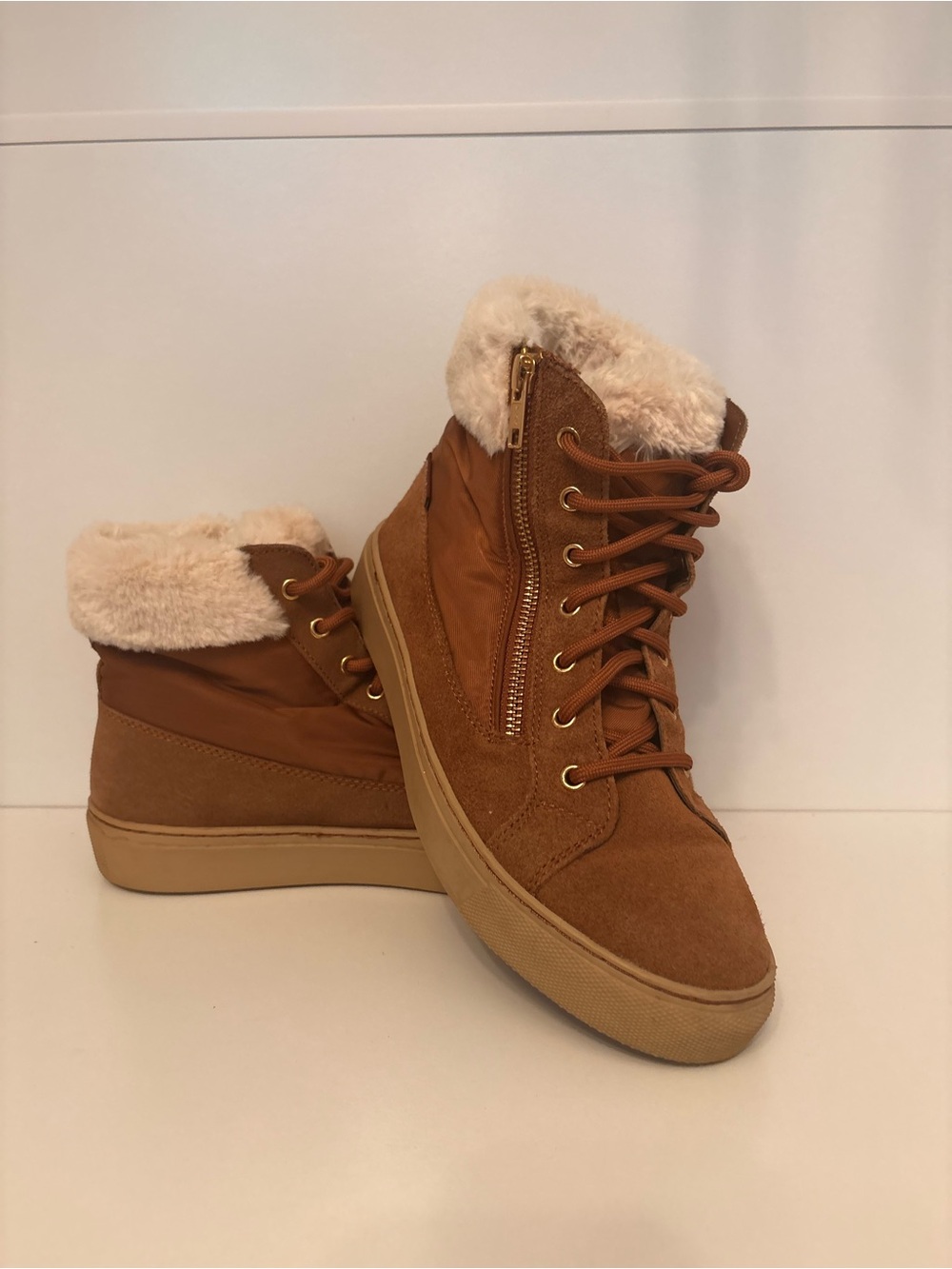 Sketchers Women’s Faux Fur High-Top Sneakers - Tan